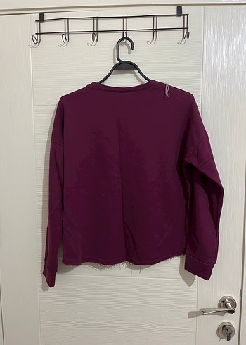 Bordo Nakışlı Düğmeli Kadın Sweatshirt - Görsel 2
