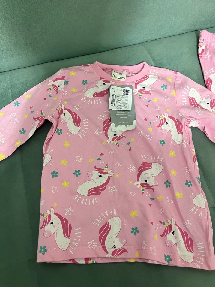 Pembe Unicorn Baskılı Kız Çocuk Uzun Kollu Tişört - Görsel 2