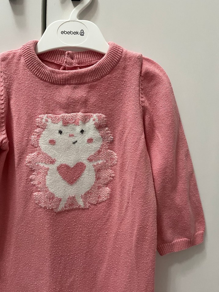 Pembe Nakışlı Örgü Bebek Kız Tulum - Görsel 2