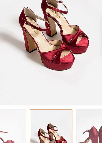 Bordo Saten Platform Topuklu Kadın Ayakkabı - Görsel 2