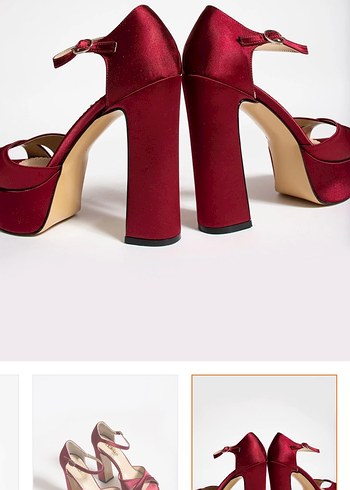 Bordo Saten Platform Topuklu Kadın Ayakkabı - Görsel 3