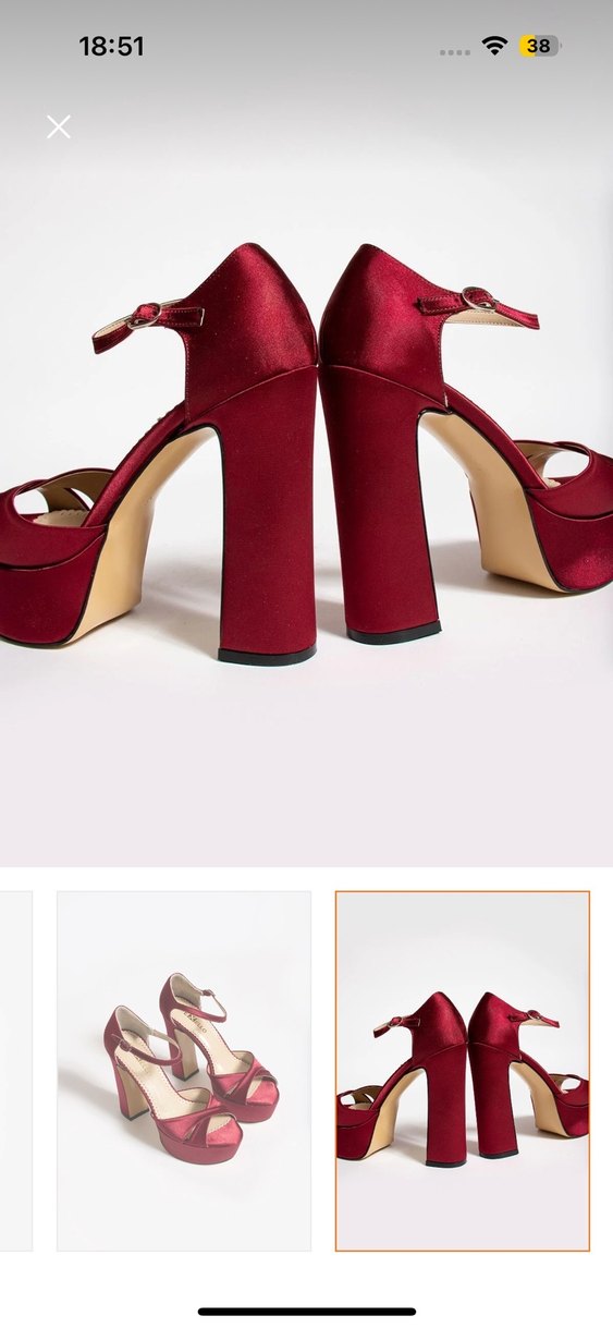 Bordo Saten Platform Topuklu Kadın Ayakkabı - Görsel 3
