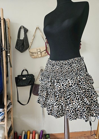 Kahverengi Leopar Desenli Mini Etek - Görsel 2