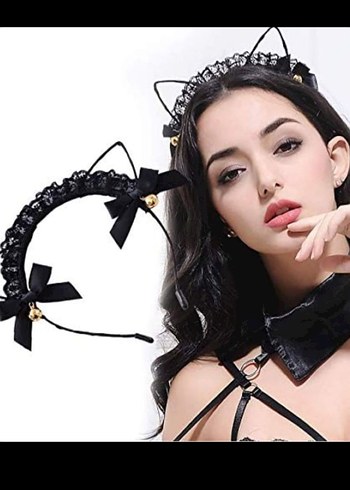 Sheinside Siyah Dantel Fiyonk Detaylı Kedi Kulaklı Saç Tacı