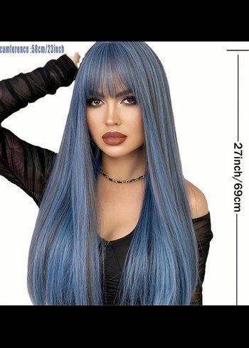 Koyu Mavi Denim Görünümlü Uzun Peruk