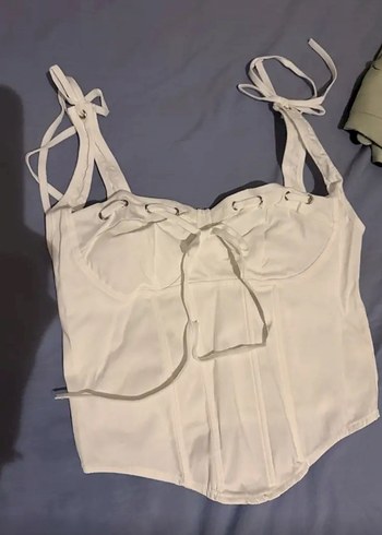 Dantel Detaylı Beyaz Midi Bustiyer - Görsel 2