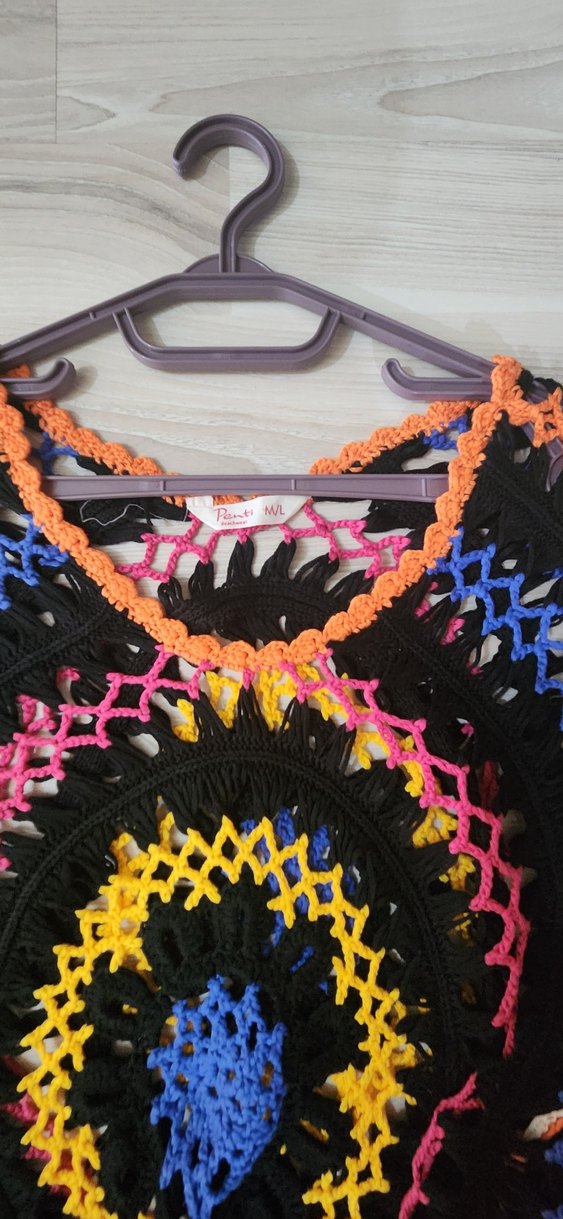 Renkli Örgü Bohem Kız Panço Penti Plaj - Görsel 3