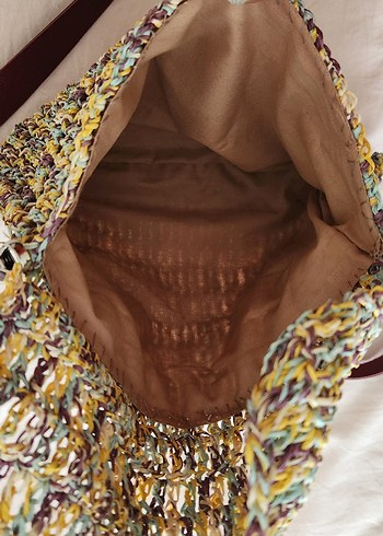 Renkli Kağıt ip Örgü Bohem Kadın Çanta - Görsel 6