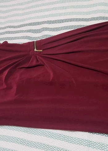 Bordo Drapeli V Yakalı Kadın Elbise - Görsel 3