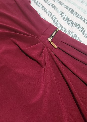 Bordo Drapeli V Yakalı Kadın Elbise - Görsel 4