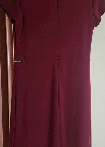 Bordo Drapeli V Yakalı Kadın Elbise - Görsel 6