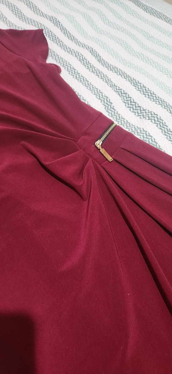 Bordo Drapeli V Yakalı Kadın Elbise - Görsel 4