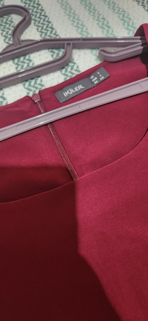 Bordo Drapeli V Yakalı Kadın Elbise - Görsel 5