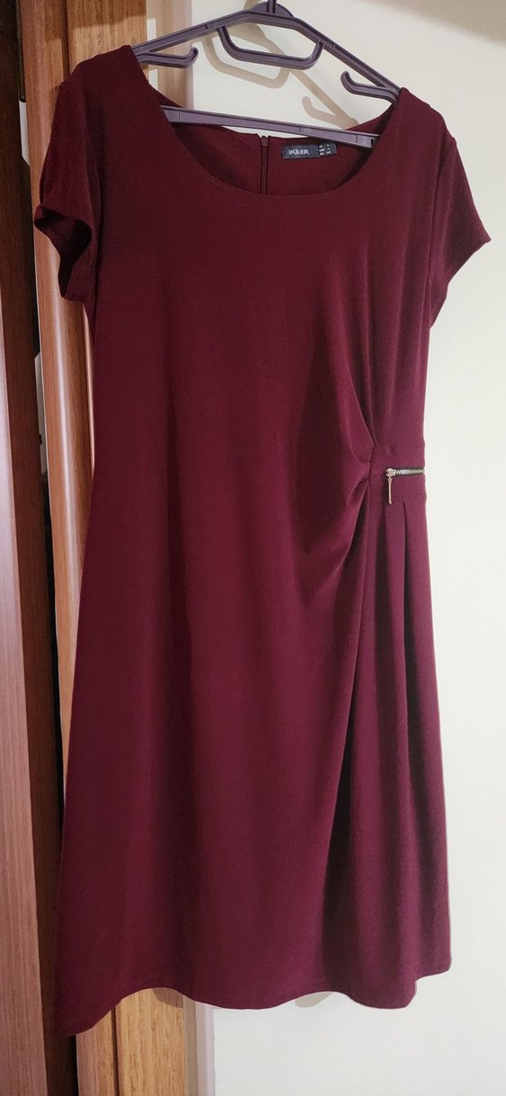 Bordo Drapeli V Yakalı Kadın Elbise - Görsel 2