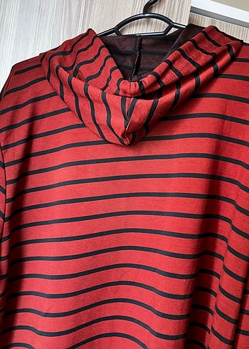 Koyu Kiremit rengi Çizgili Uzun Triko Elbise - Görsel 5