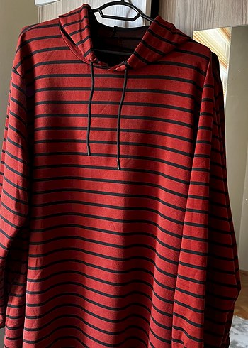 Koyu Kiremit rengi Çizgili Uzun Triko Elbise - Görsel 3