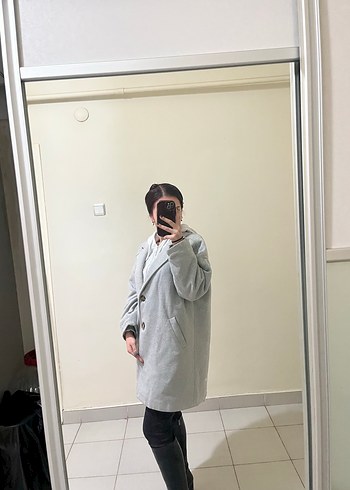 Gri Midi Kabanı, Rahat Kesim kışlık - Görsel 5