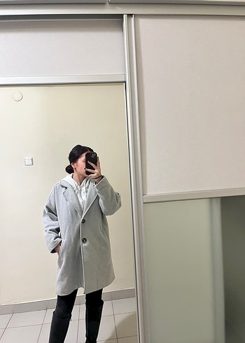 Gri Midi Kabanı, Rahat Kesim kışlık - Görsel 4