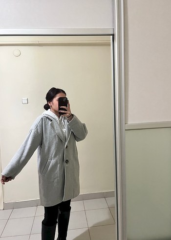 Gri Midi Kabanı, Rahat Kesim kışlık - Görsel 2