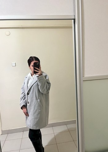 Gri Midi Kabanı, Rahat Kesim kışlık - Görsel 6