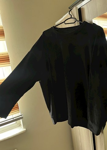 Siyah Kadife Salaş Sweatshirt - Görsel 3