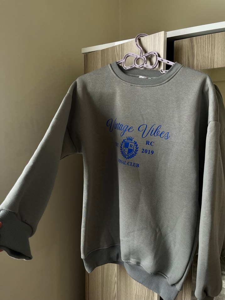 Gri Vintage Vibes Baskılı Sweatshirt - Görsel 5