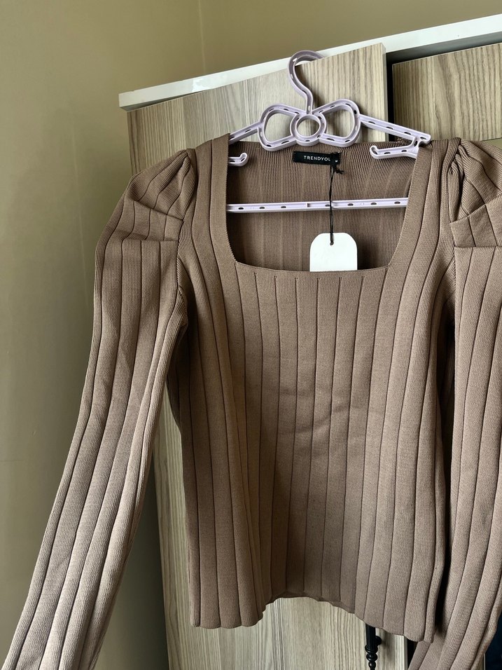 Bej Kadın Fitilli Triko Kazak - Görsel 4