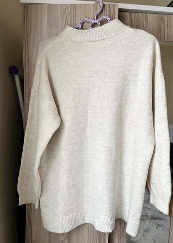 Kadın Beyaz Yünlü Bisiklet Yaka Kazak - Görsel 3