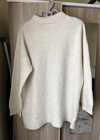 Kadın Beyaz Yünlü Bisiklet Yaka Kazak - Görsel 4