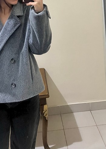 Gri Kısa Düğmeli Kadın Kaban ceket - Görsel 2