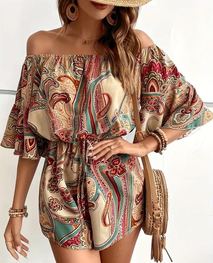 Bohem Çok Renkli Straplez Mini Tulum - Görsel 2