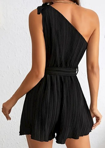 Kadın Siyah Kısa Pilili Tulum - Görsel 2