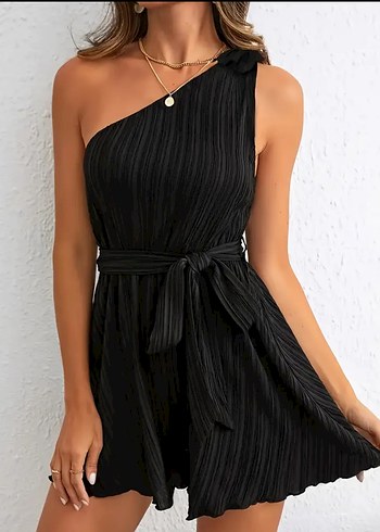 Kadın Siyah Kısa Pilili Tulum - Görsel 3