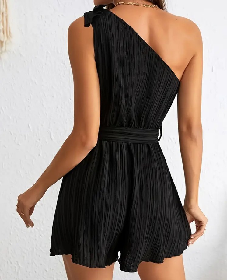 Kadın Siyah Kısa Pilili Tulum - Görsel 2