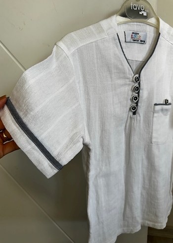 Erkek Çocuk Keten Kısa Kollu V Yaka Gömlek - Görsel 2