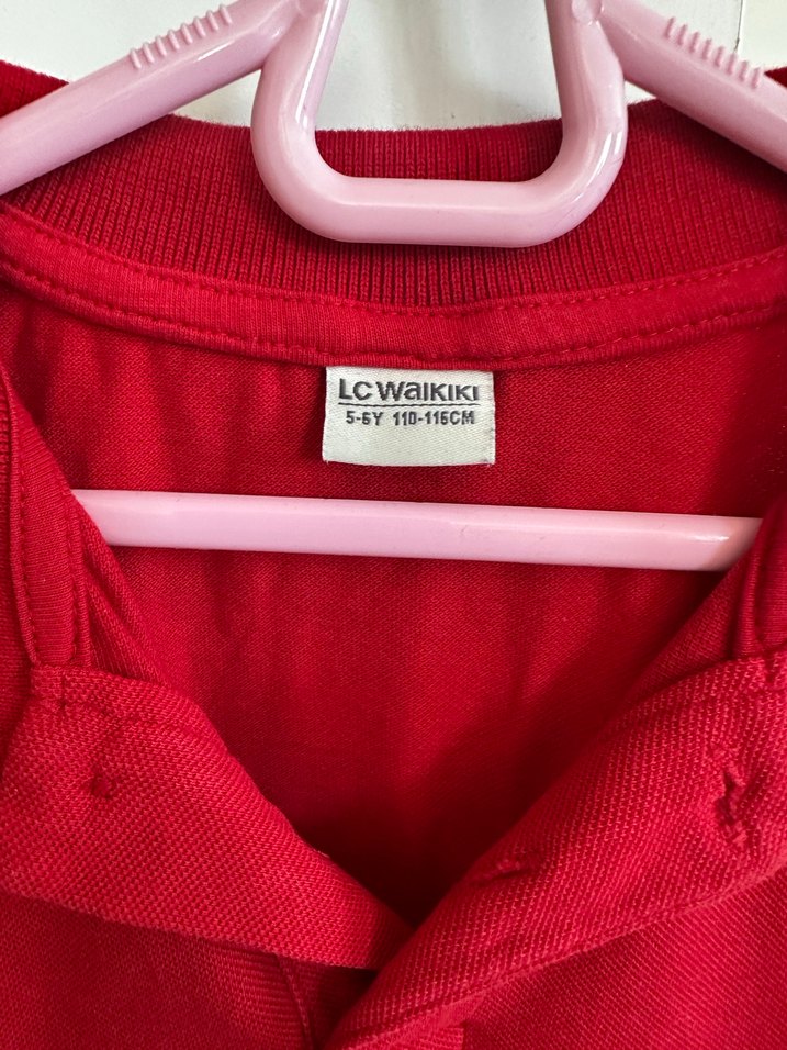 Kız Çocuk Kırmızı Polo Yaka Tişört - Görsel 2