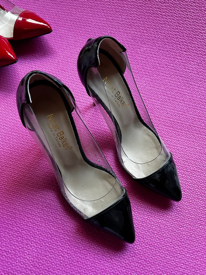 Siyah Rugan Şeffaf Stiletto Topuklu Kadın Ayakkabı - Görsel 2