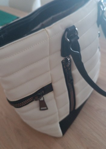 Beyaz Deri Fermuarlı Kadın Çanta - Görsel 5