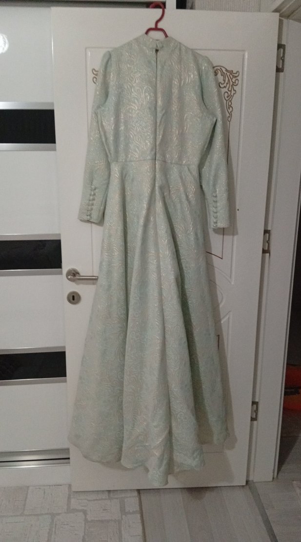 Bej Nakışlı Vintage Uzun Kollu Kadın Elbise - Görsel 2