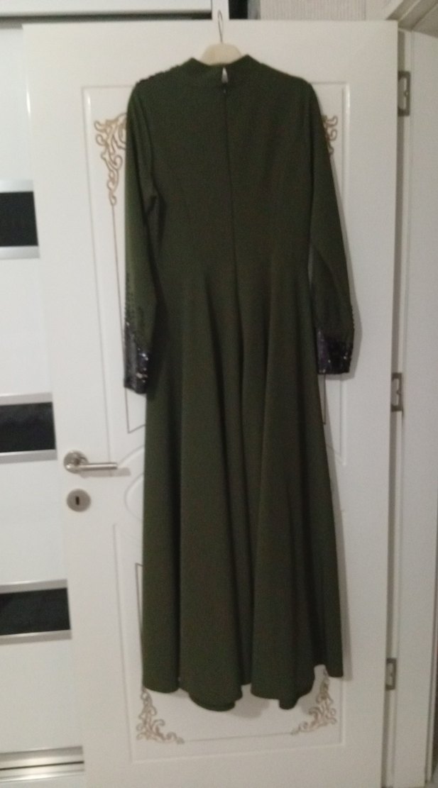 Yeşil Uzun Kollu Kadın Abiye Elbise - Görsel 2