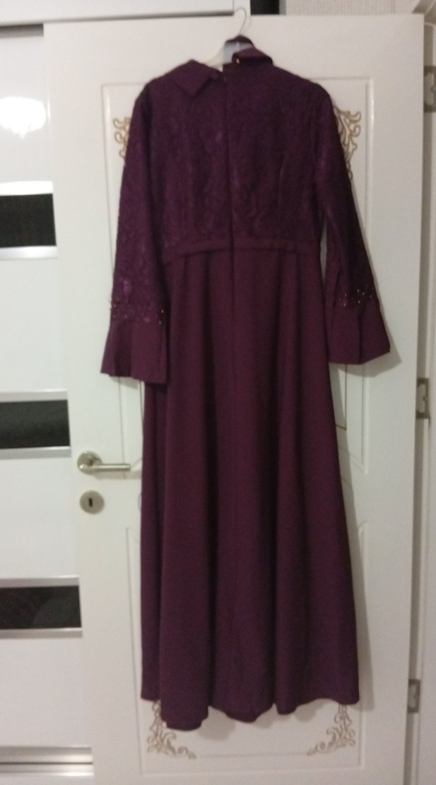 Bordo Nakışlı Uzun Kadın Elbise - Görsel 2