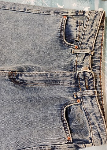 Düğmeli Gri Mavi Kadın Denim Jean