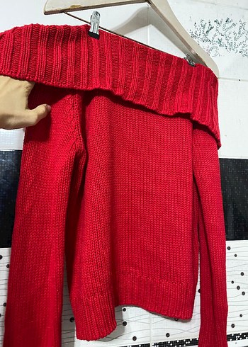 Kırmızı Kayık Yaka Kazak - Görsel 3