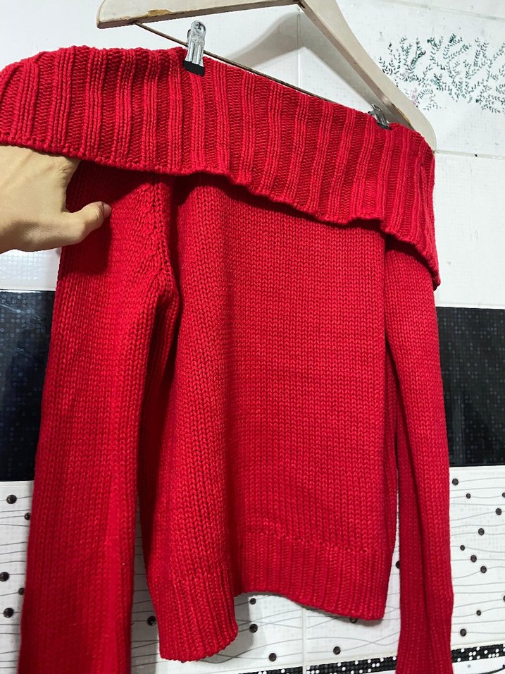 Kırmızı Kayık Yaka Kazak - Görsel 3