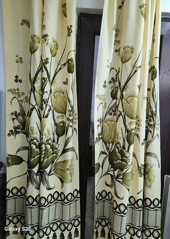 Antika Perde yeşil çiçek desenli - Görsel 2