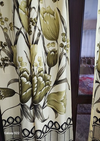 Antika Perde yeşil çiçek desenli - Görsel 3