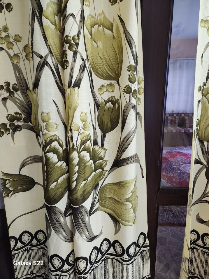 Antika Perde yeşil çiçek desenli - Görsel 3