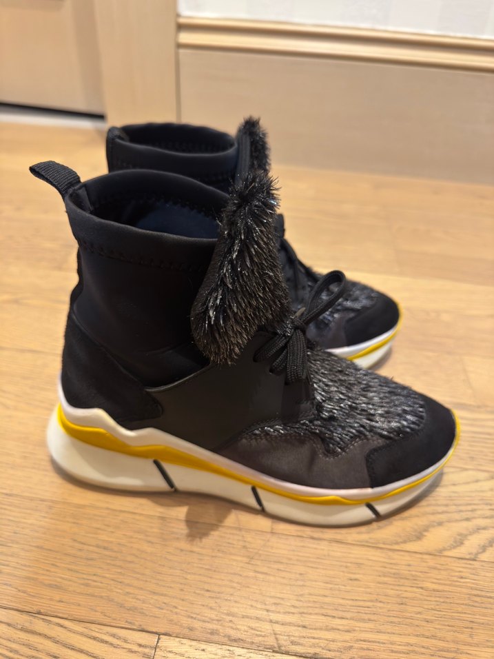 Elle Kürklü Siyah Sarı Yüksek Topuklu Kadın Spor Ayakkabı - Görsel 3