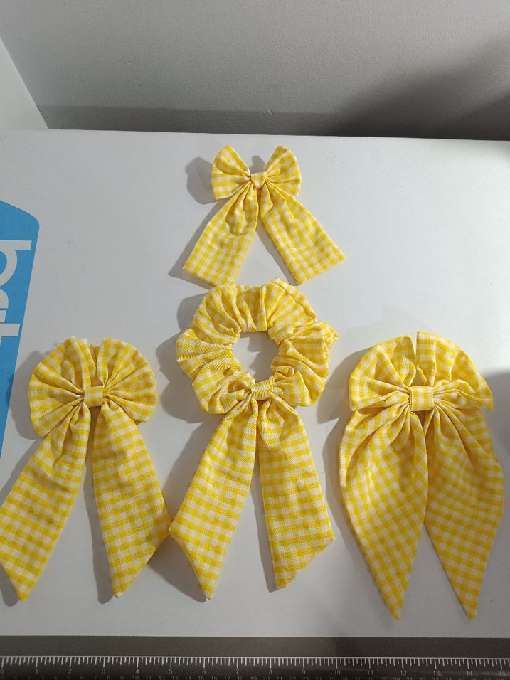 Sarı Ekose Desenli Fiyonk Saç Aksesuarları - Görsel 3