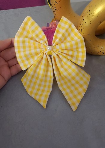LC Waikiki Sarı Ekoseli Fiyonk Saç Aksesuarı
